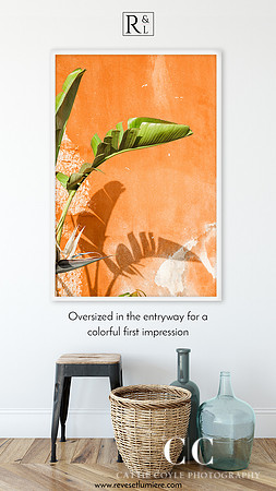 Banana Leaves and Orange Wall - Large photography art print by Cattie Coyle